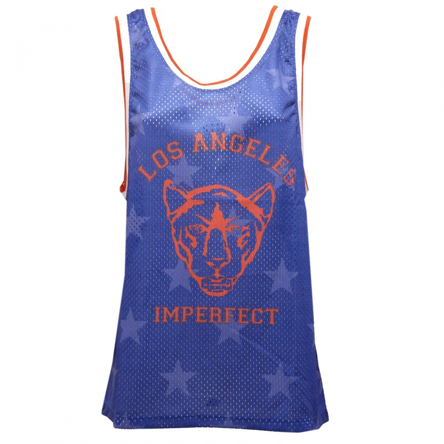 8819U canotta donna blu IMPERFECT traforata sleeveless t-shirt woman