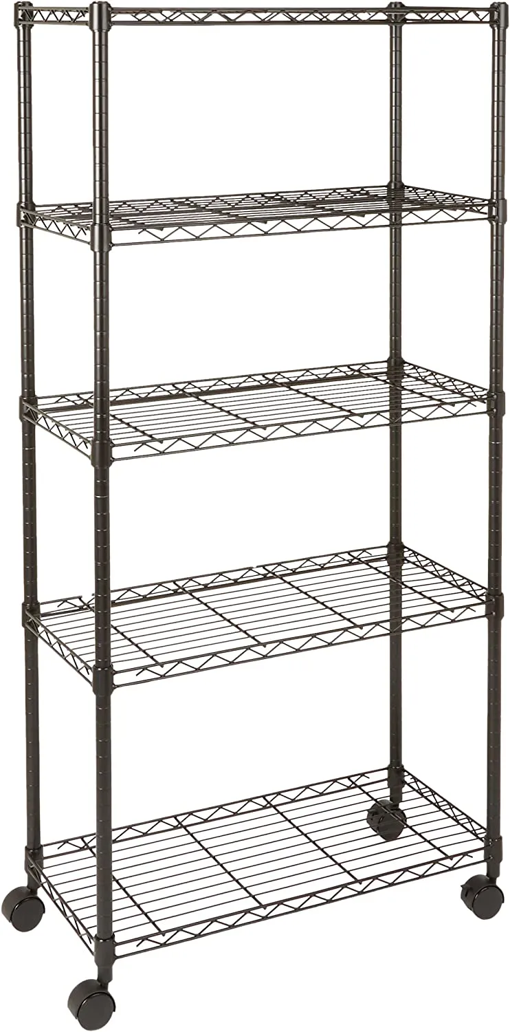 Amazon Basics - Scaffalatura a 3 ripiani, su rotelle, Nero