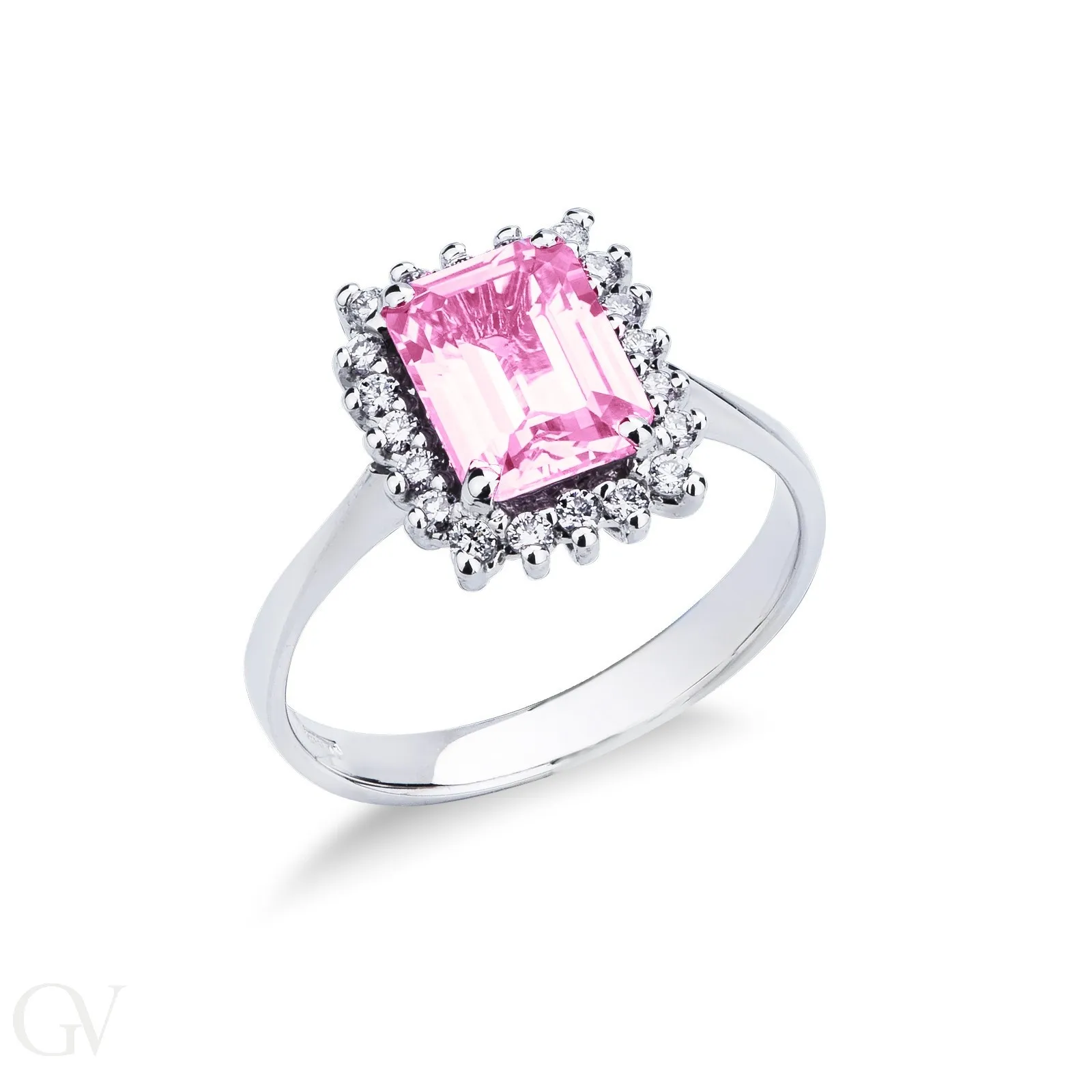 Anello contorno in Oro bianco 18k con Zaffiro rosa e diamanti