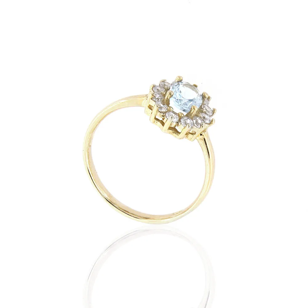 Anello Donna Rosetta in Oro Giallo con Topazio Azzurro e Zirconi