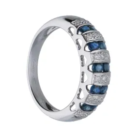 Anello in oro bianco con diamanti e zaffiri