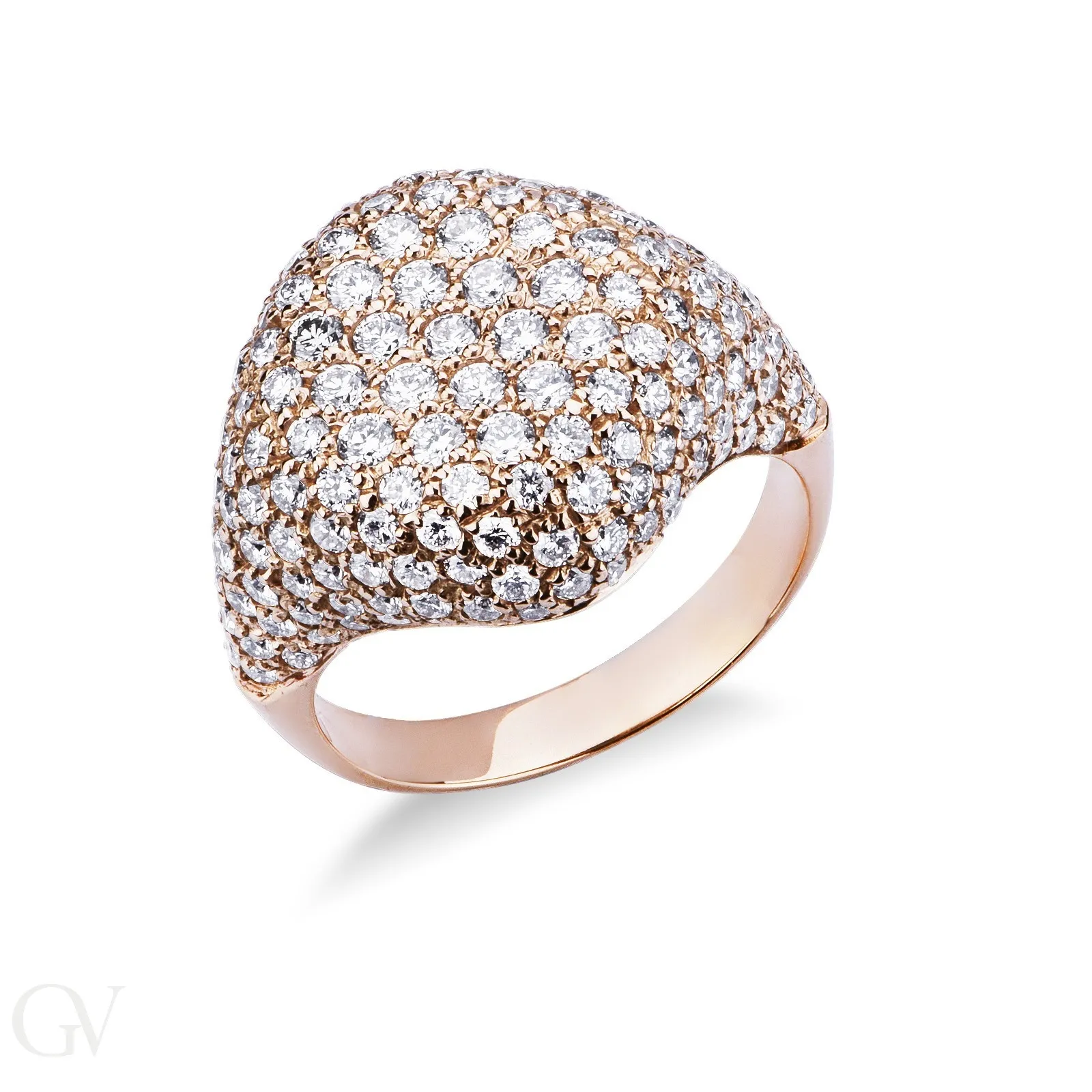 Anello in oro rosa 18k con pavè in diamanti.