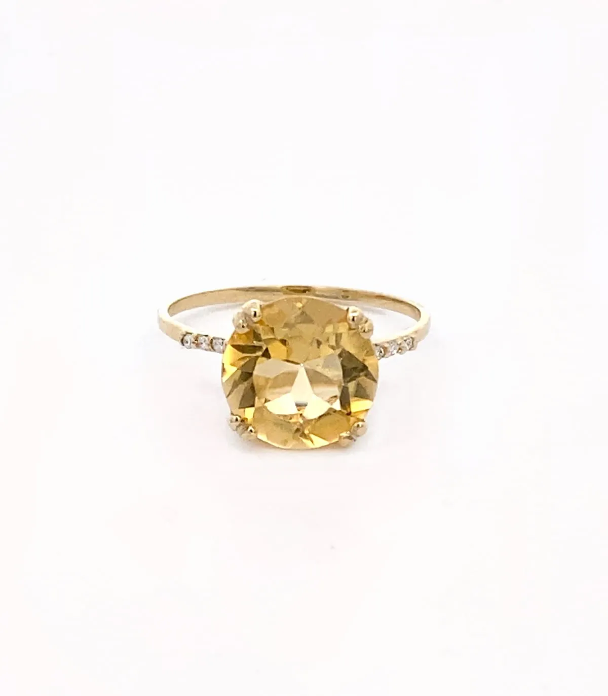 Anello Pietra Citrino Tondo Oro Giallo 9kt Diamanti Bianchi