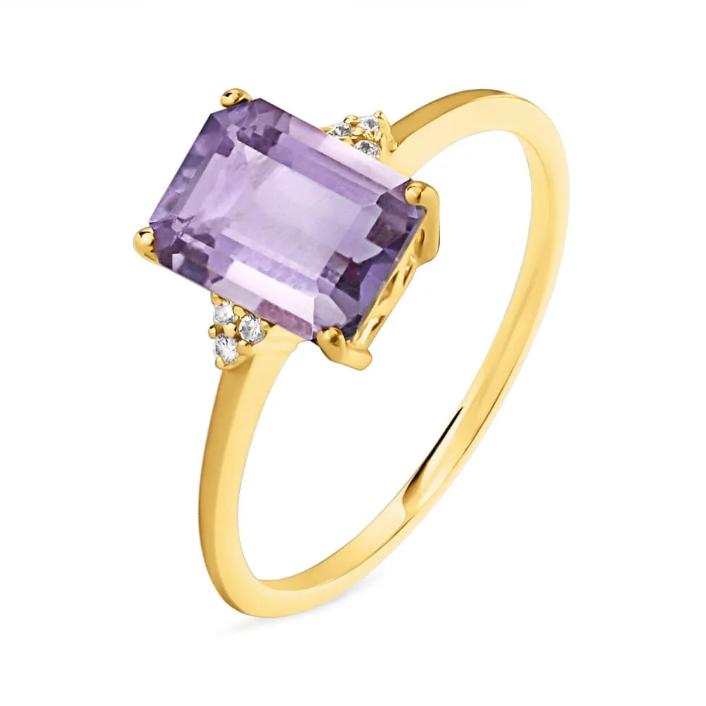 Anello Solitario Rettangolo Amélie Oro Giallo 375/1000 Ametista Viola Cubic Zirconia Bianco 1429527