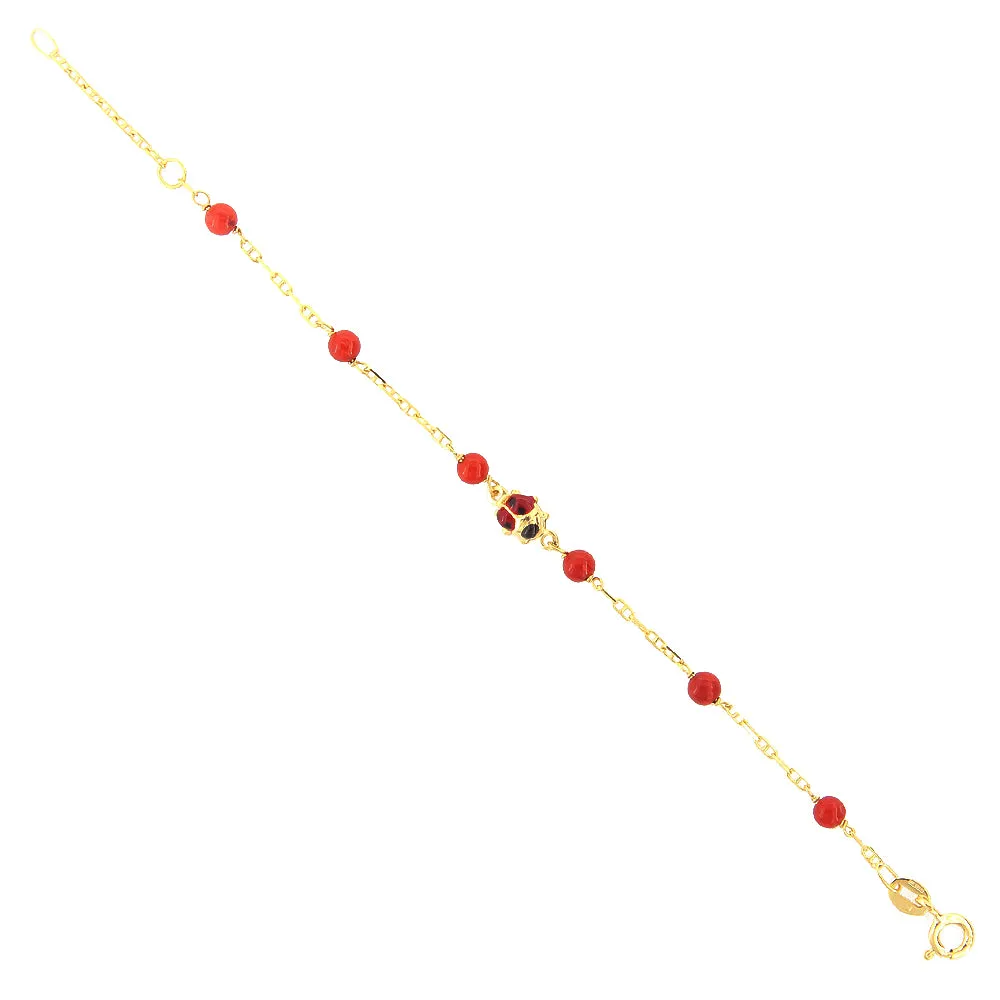 Bracciale Battesimo Bambina in Oro Giallo 9 Carati e Corallo con Coccinella