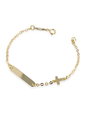 Bracciale da bambino in Oro Giallo con croce Personalizzato con Nome