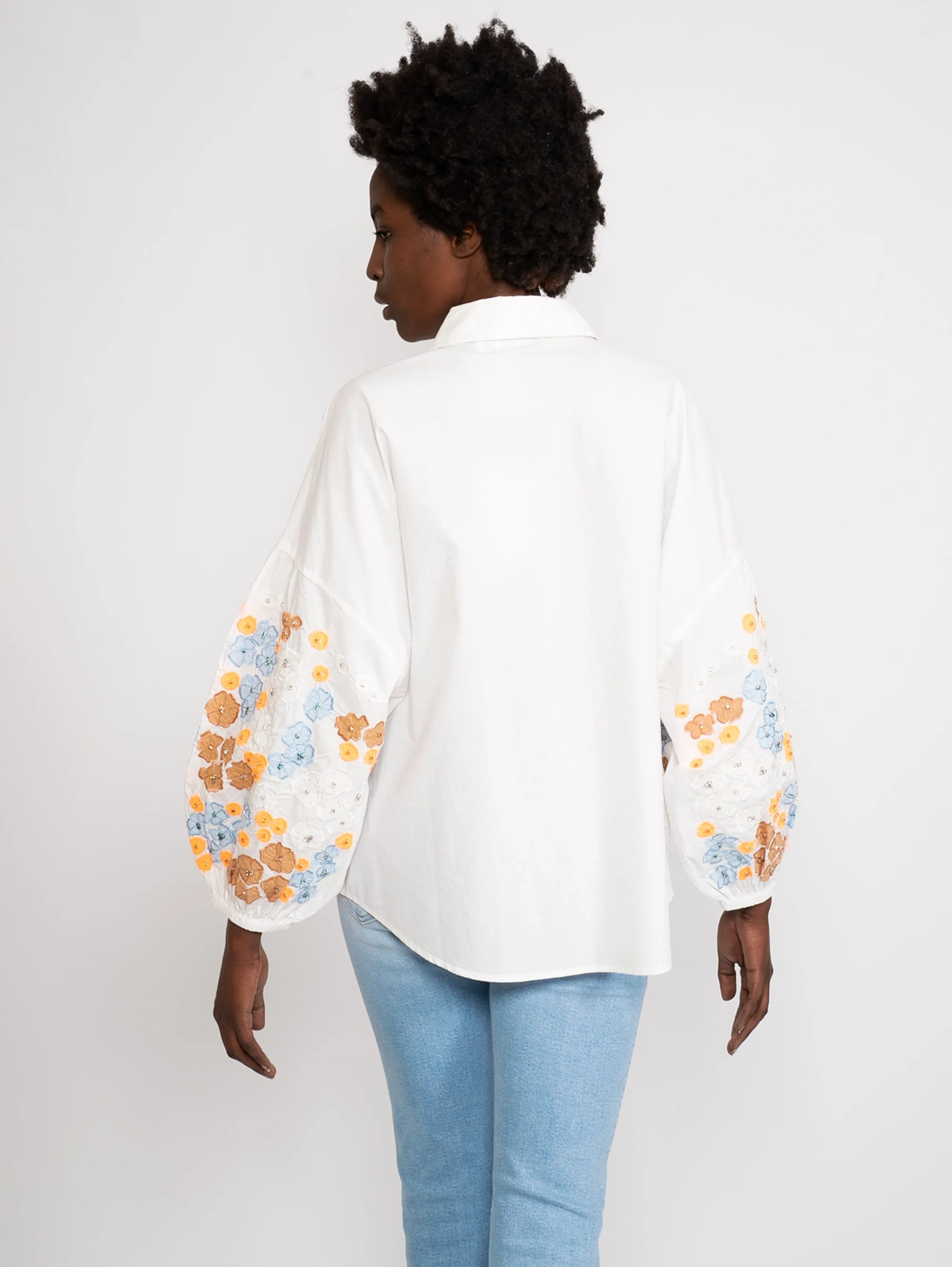 Camicia con Maniche Ricamate Bianco