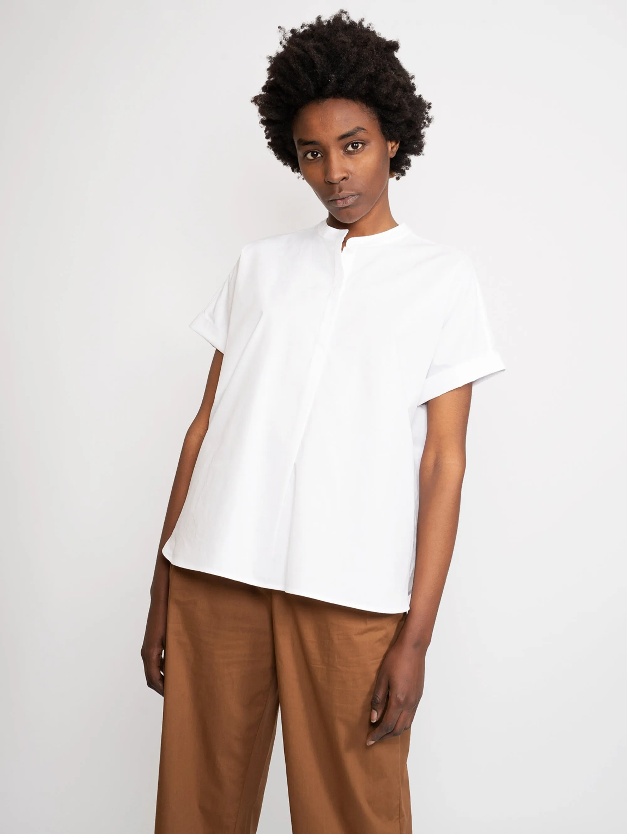 Camicia in Cotone Maniche Corte Bianco