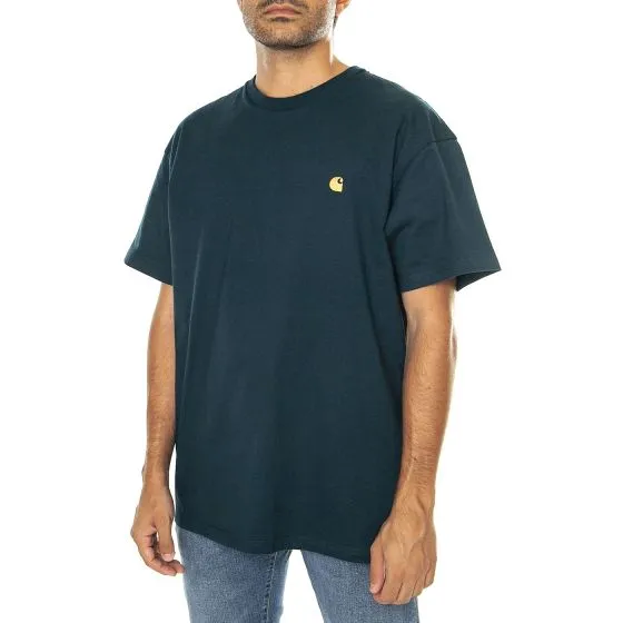 CARHARTT WIP S/S Chase T-Shirt Duck Blue / Gold - Maglietta Girocollo Uomo Blu    