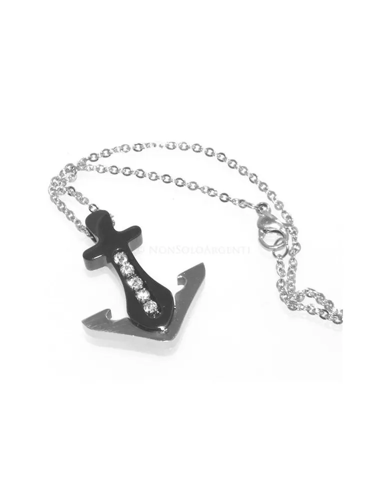 collana acciaio e zirconi ancora ip nero per uomo