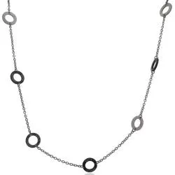 Collana baci&abbracci cm 45 con maglia a catena rolo' con in acciaio con cerchi 14 mm placcati rutenio