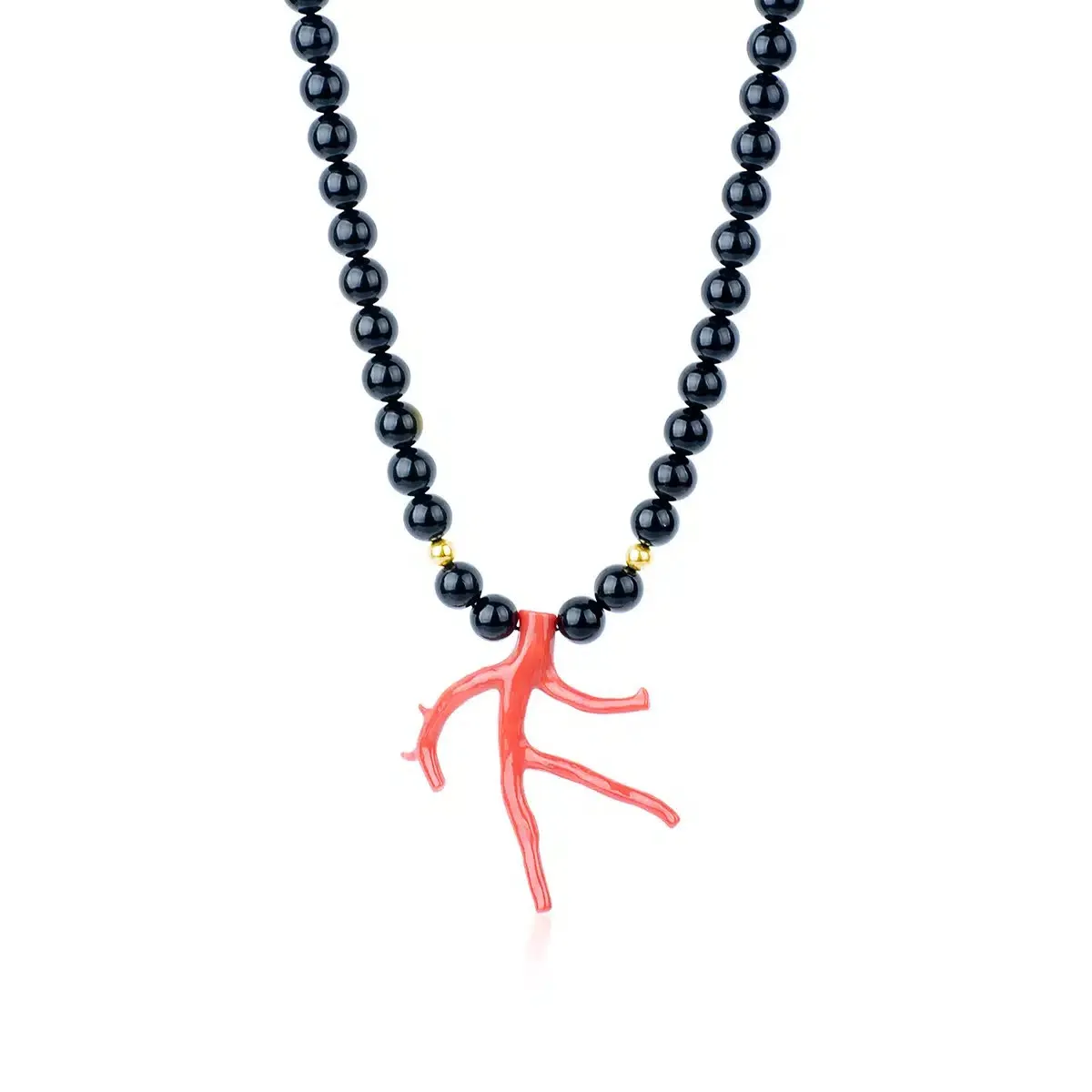 Collana Corallo Nero e Oro con Ramo di Corallo Rosso