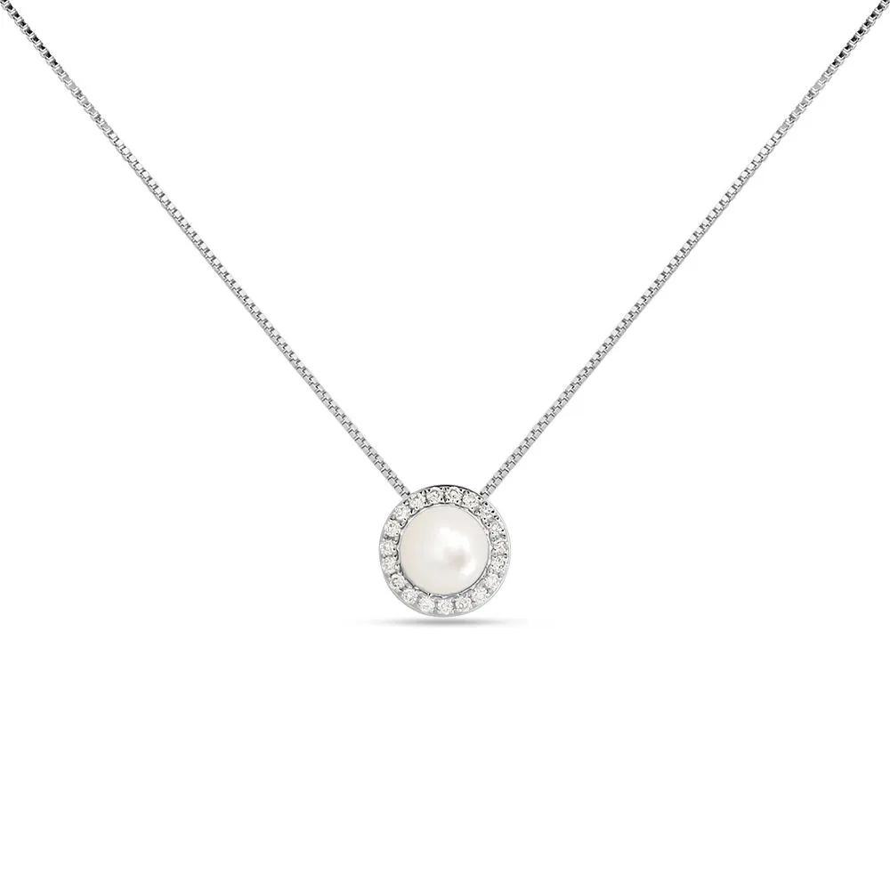 Collana Gabrielle Precious Oro Bianco 375/1000 Maglia Veneziana Perla D'Acqua Dolce Bianco Diamante Bianco 0,118 ct 40+2 cm 1428