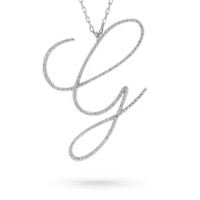 Collana lunga ciondolo G oro bianco diamanti 0,48ct