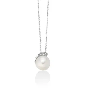 Collana Miluana in Oro Bianco con Perla di mm. 8-8,5 e Diamanti