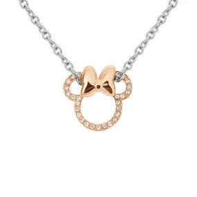 Collana Minnie Mickey Mouse & Friends Acciaio Bicolore Bianco / Rosa Maglia Forzatina Cristallo Bianco 42 + 3 cm 1687276