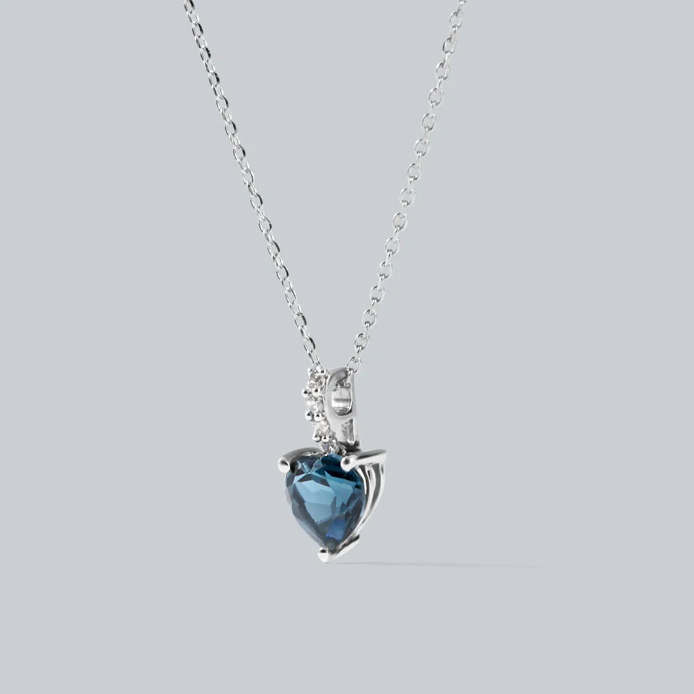 Collana Punto Luce Cuore Amélie Oro Bianco 375/1000 Maglia Forzatina Topazio London Blue Cubic Zirconia Bianco 40 + 2 cm 1413232
