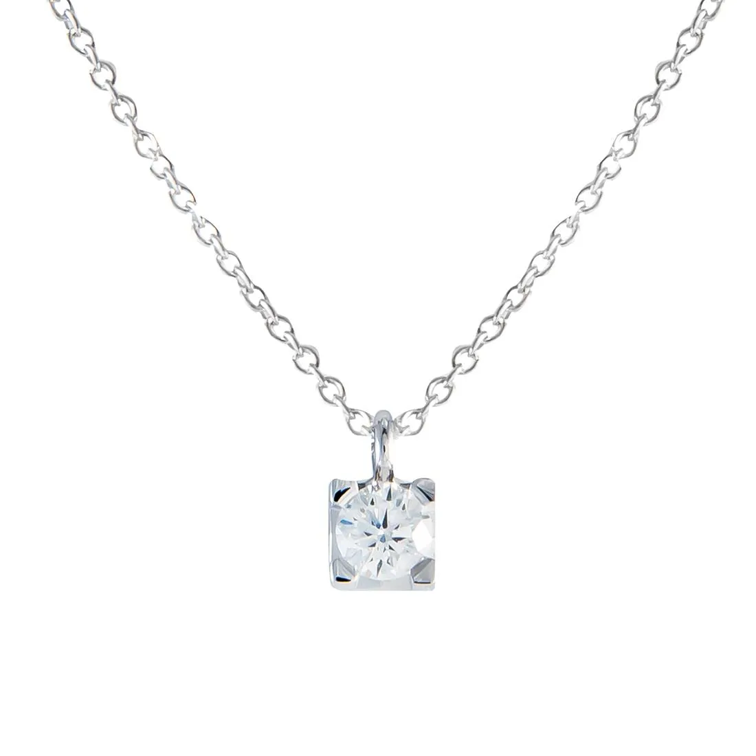 Collana punto luce in oro bianco e diamante ct 0.23, lunghezza 42cm