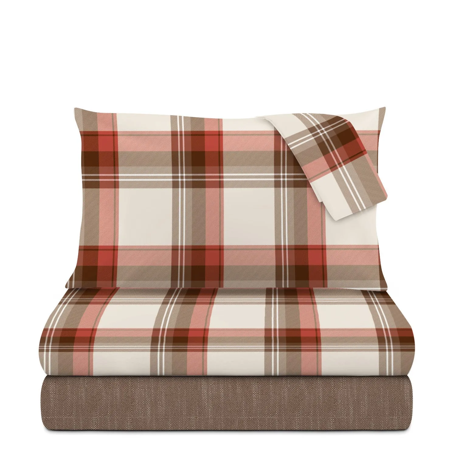 Completo letto matrimonale scozzese marrone cotone - Marvin 