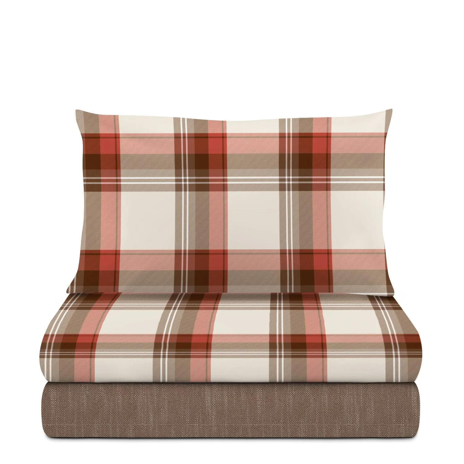 Completo letto singolo scozzese marrone cotone - Marvin 