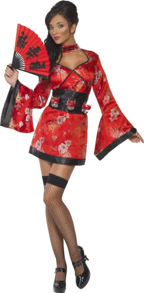 Costume da donna sexy Geisha Deluxe in rosso-nero