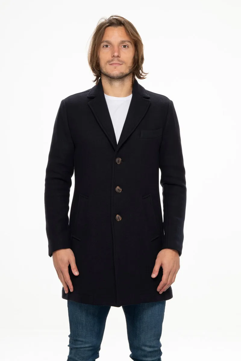  Elia Uomo Cappotto blu spinato casual in lana made in italy elia  