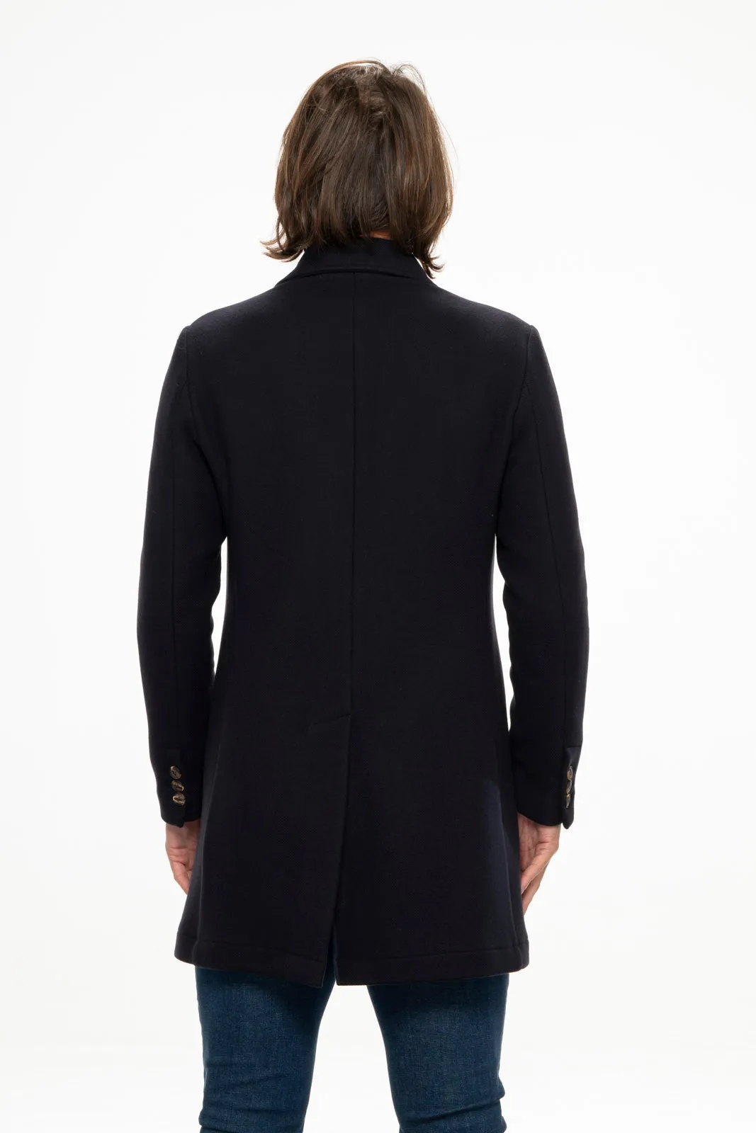 Elia Uomo Cappotto blu spinato casual in lana made in italy elia  