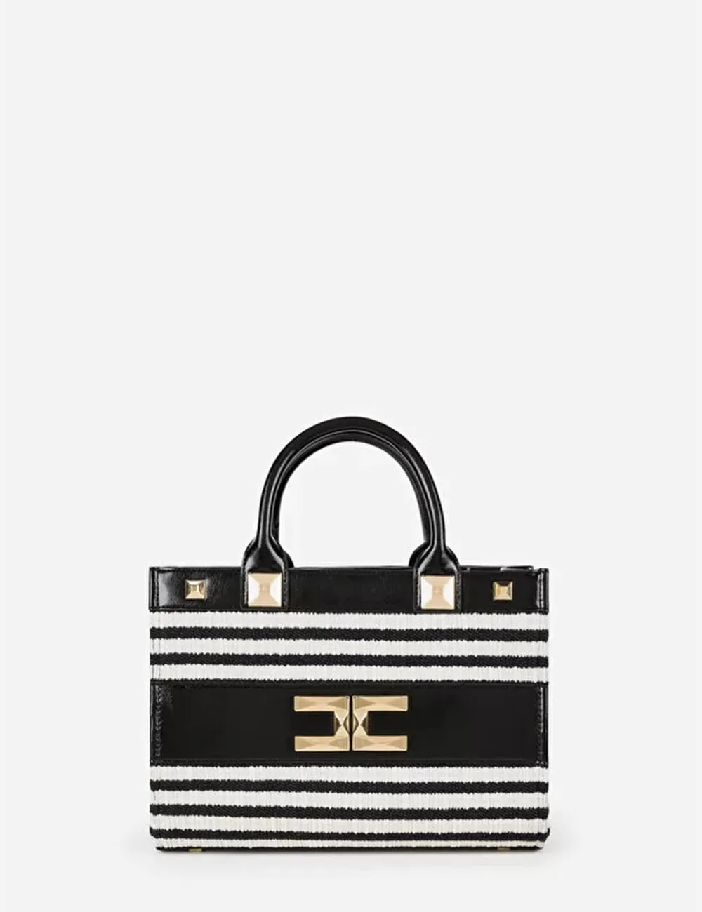 Elisabetta Franchi     Shopper piccola in ciniglia a righe Nero/Burro