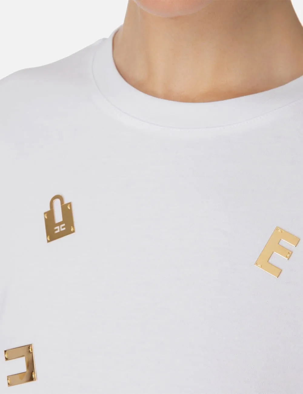 Elisabetta Franchi     T-shirt in jersey con lettering Gesso