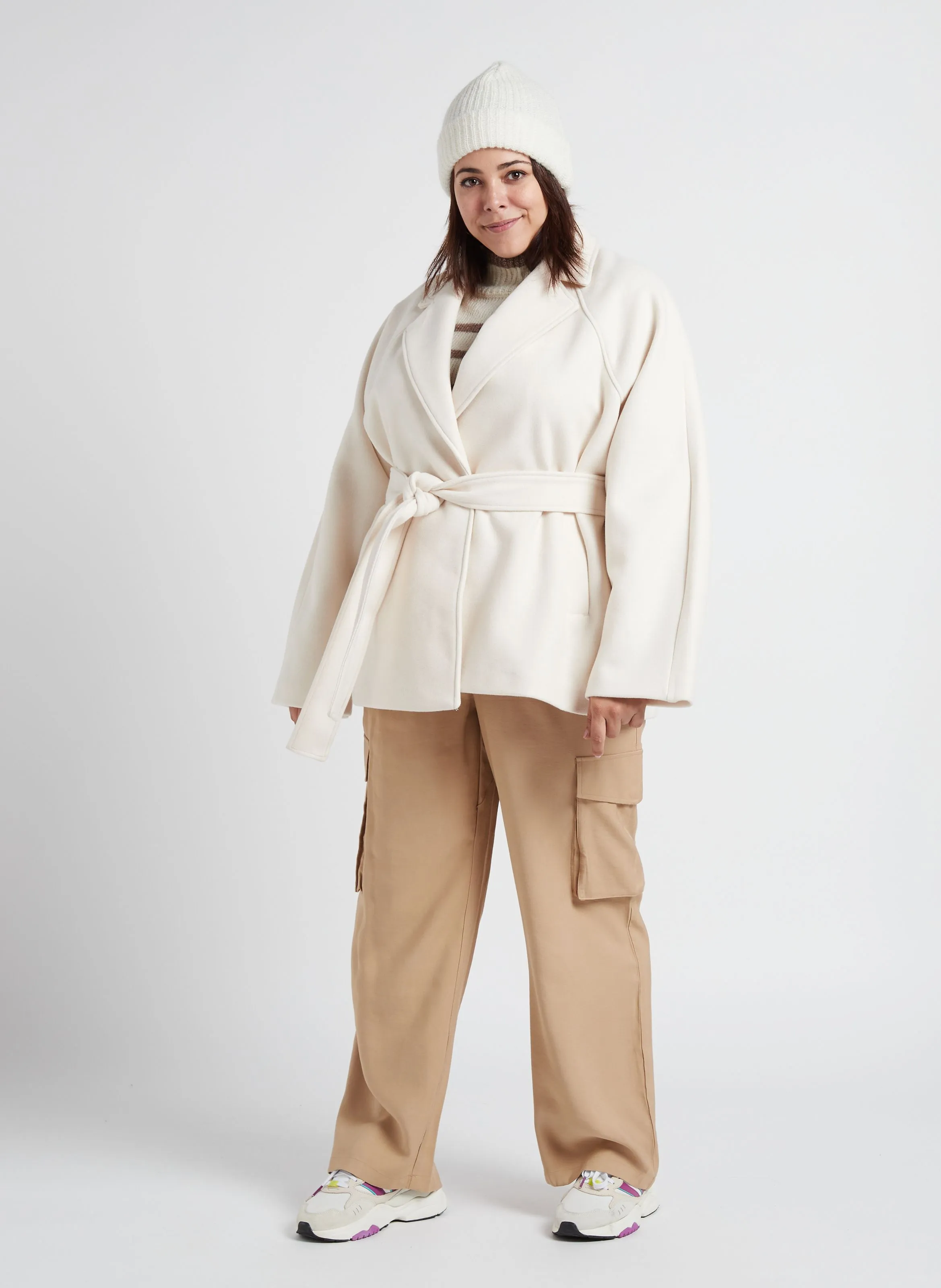  GINA TRICOT   Cappotto con revers e cintura | Bianco