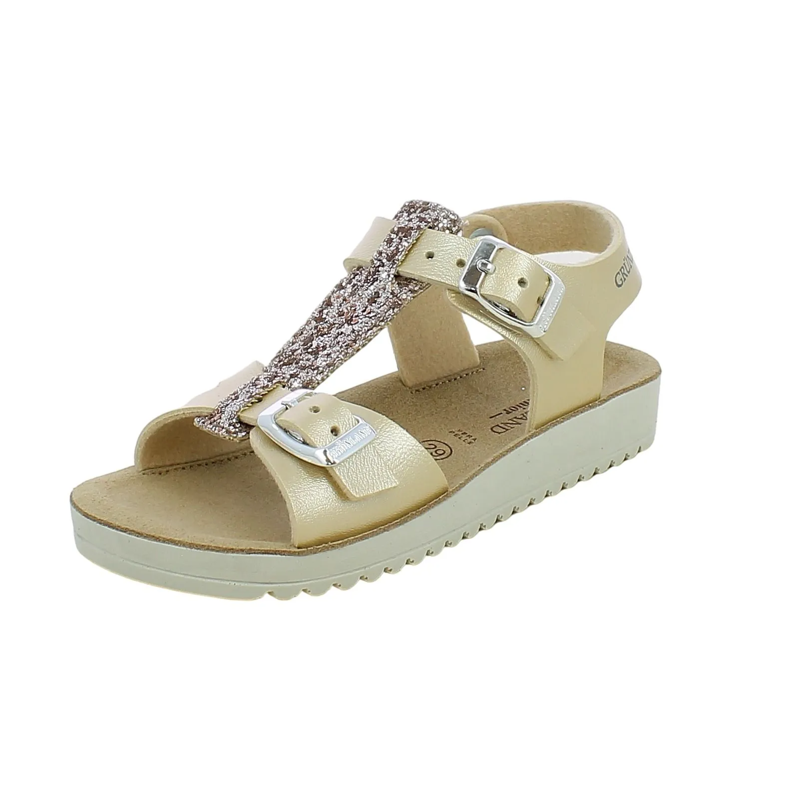 Grunland  Sandalo platino con t-bar in glitter 