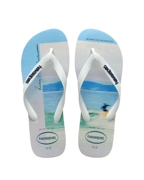 Havaianas Hype bianca in fantasia fotografica surf con logo nero