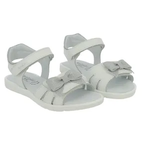 NeroGiardini  Sandalo bianco con fiocco in glitter argento 