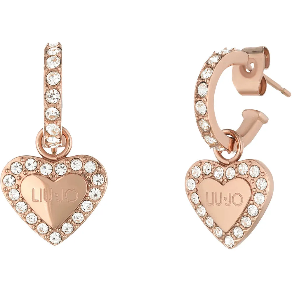 Orecchini Donna Acciaio Oro Rosa con Cristalli Brilliant Cuore Liu Jo Luxury