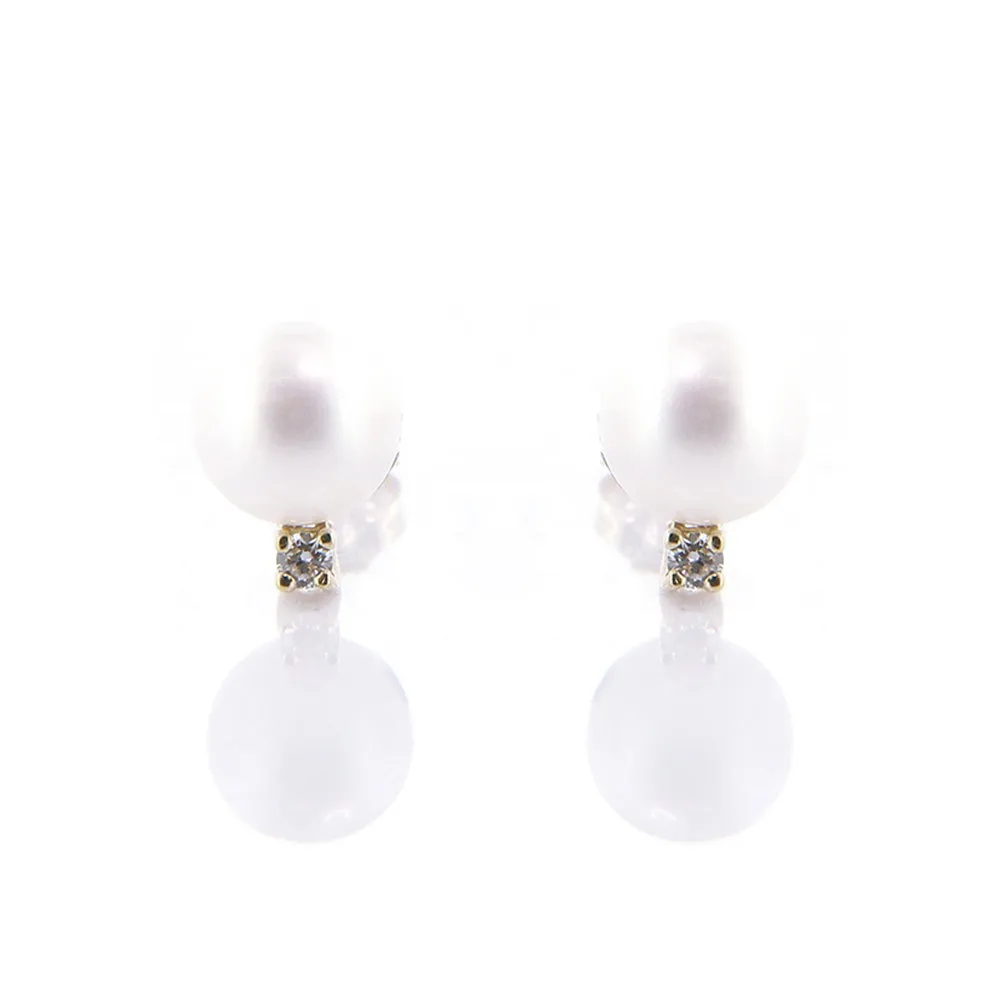 Orecchini Donna in Oro Bianco e Perla con Zirconi