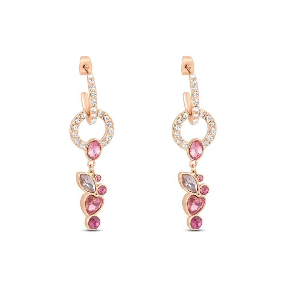 Orecchini Pendenti Cuore Violet Ottone Rosa Cristallo Rosa 1674356