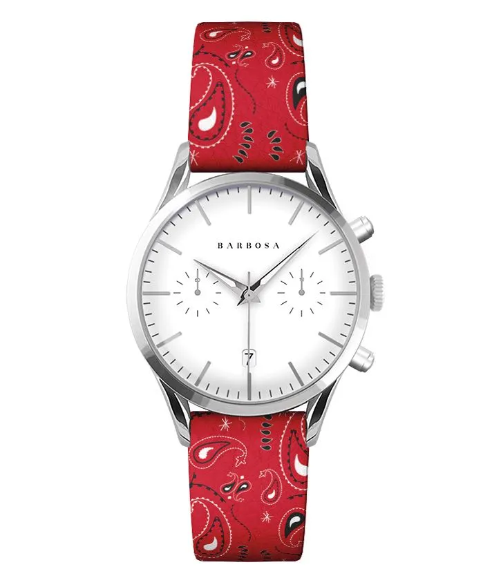 OROLOGIO CRONO BIANCO dm. 36,5 PELLE STAMPA BANDANA ROSSA