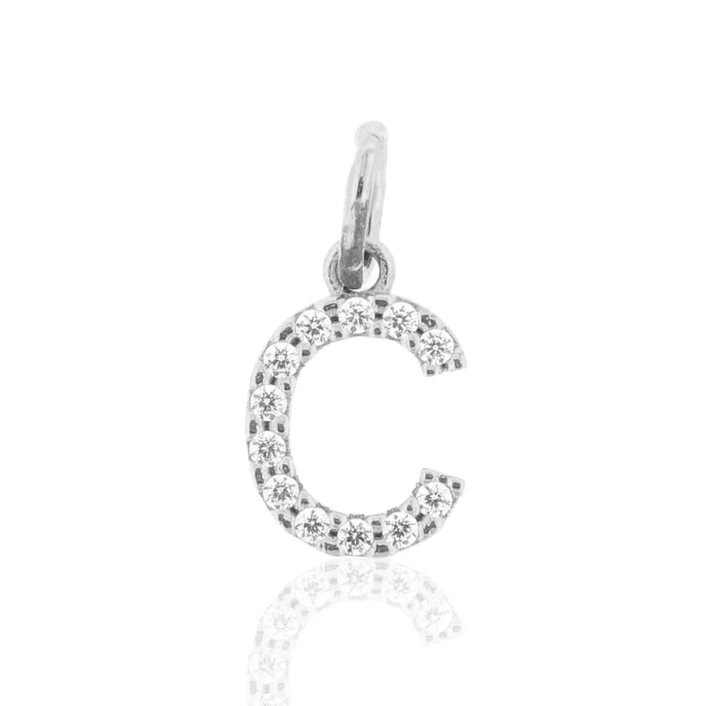 Pendente Donna Lettera C in Oro Bianco con Zirconi