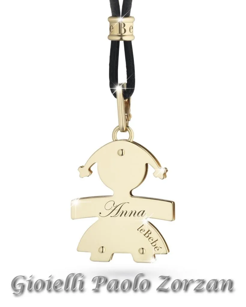 Pendente Le Bebè Bimba 19 Mm In Oro Giallo 9 Kt , Con Cordoncino Cerato Nero Ref. Lbb003
