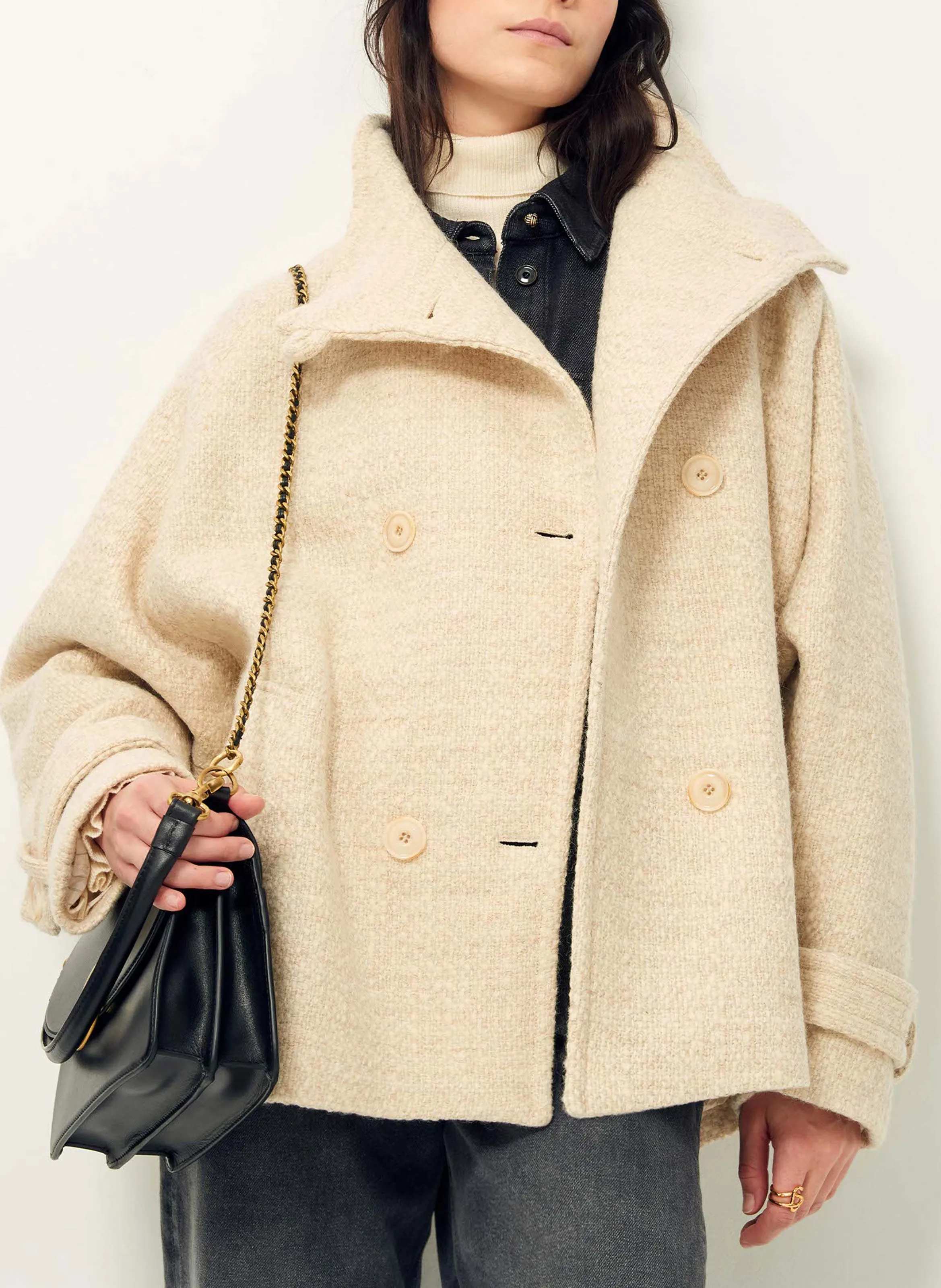  SESSUN   BLEECK - Cappotto a collo alto in misto lana | Beige