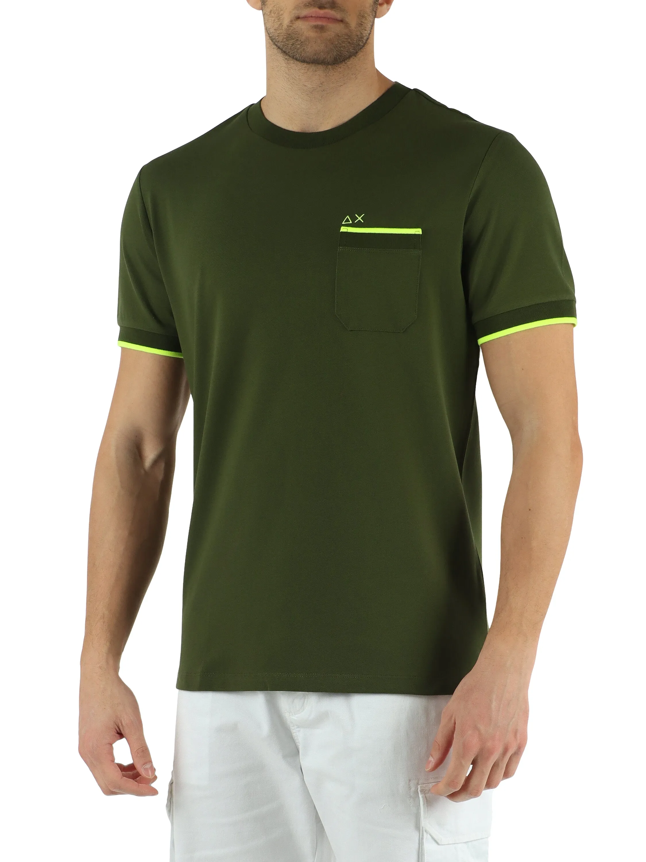 sun68 uomo t-shirt PE SMALL STRIPES ON CUFFS S/S T34124 37 VERDE SCURO