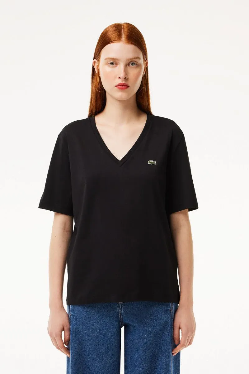T-shirt relaxed fit con scollo a V donna Nero