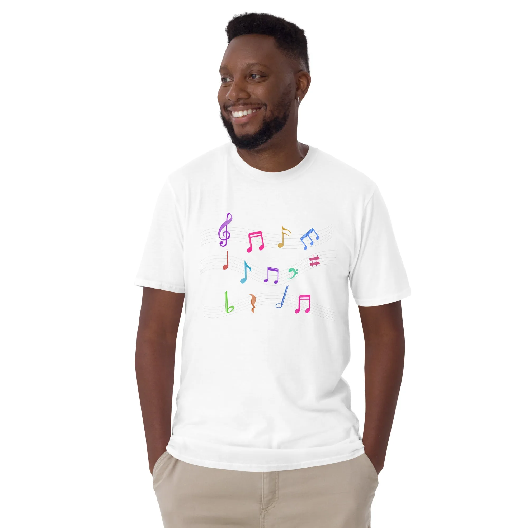 T-shirt unisex con note musicali colorate