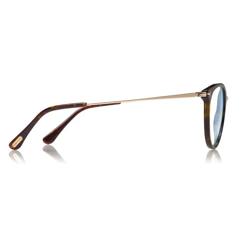 Tom Ford - Blue Block Optical Glasses - Occhiali Rotondi Metallo - Avana Scuro - FT5640-B - Occhiali da Vista - Tom Ford Eyewear