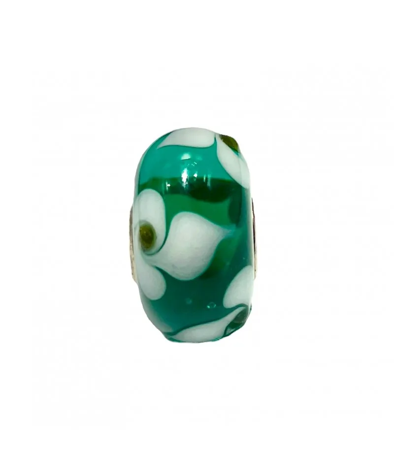 Trollbeads - Beads Unico Verde con Fiori Bianchi