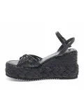 Zeppa Emanuèlle Vee SANDALO MIGNON in pelle e raffia nero e beige